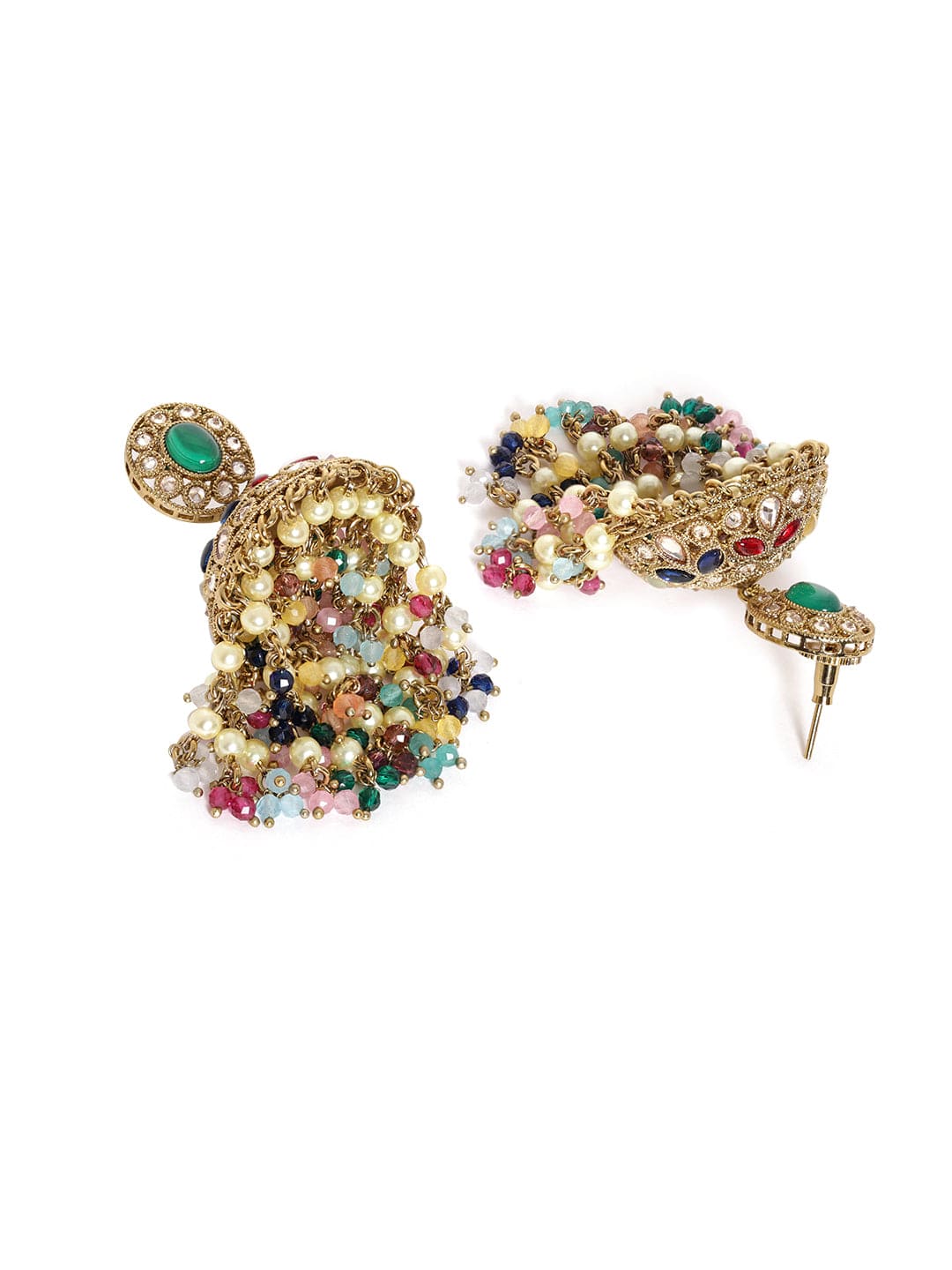 Rubans 22k Mehndi gold plated multicolor reverse AD beaded jhumka earrings Earrings