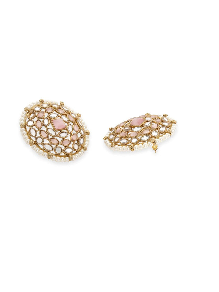 Rubans 22K Mehndi Gold plated pastel pink & mirror studded pearl beaded choker Set Jewellery Sets