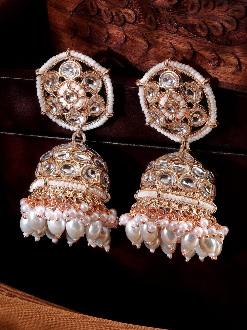 Rubans 22K Rose Gold Pearl dangle Statement Jhumka Earrings Earrings