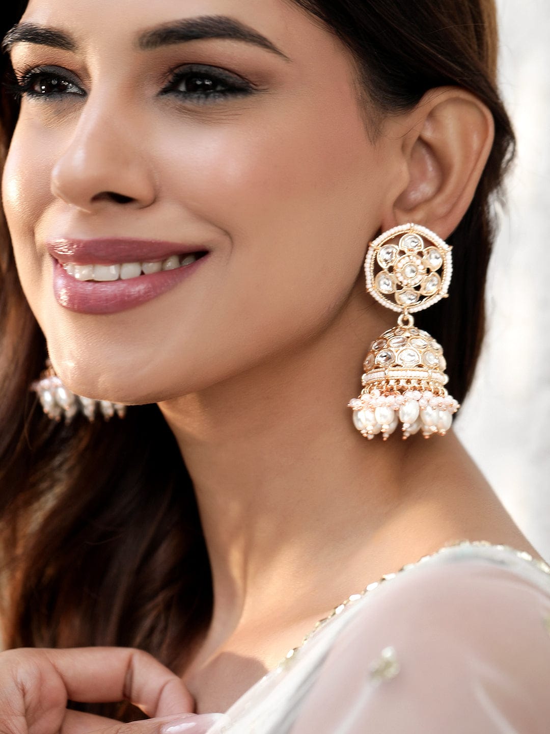 Rubans 22K Rose Gold Pearl dangle Statement Jhumka Earrings Earrings