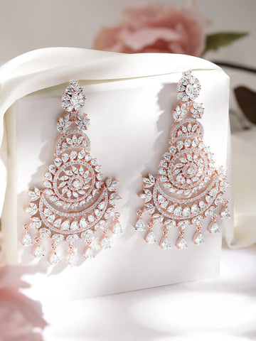 Rubans 22k Rose Gold Plated AAA Crystal Cubic Zirconia Studded Premium Chandelier Earrings Earrings