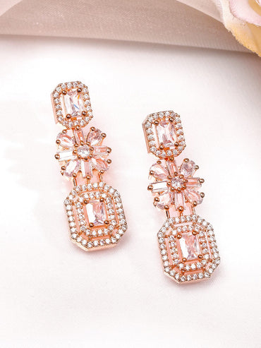 Rubans 22K Rose Gold-Plated White Cubic Zirconia Studded Floral & Geometric Necklace Set Jewellery Set