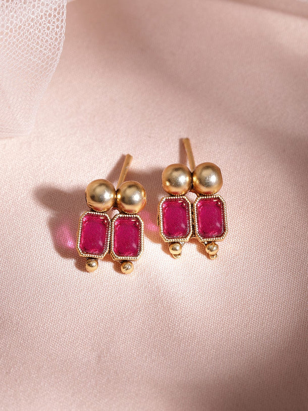 Rubans 22KT Gold-Plated Brass Red Stone Studded Necklace Set Necklace Set