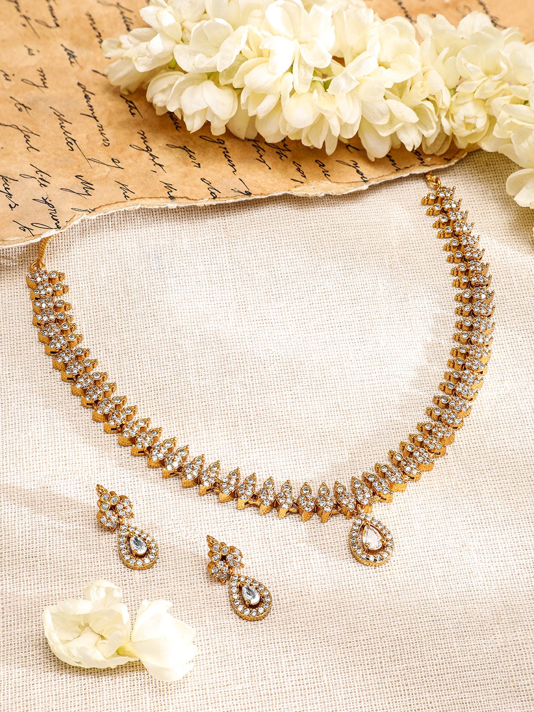 Rubans 22KT Gold-Plated Cubic Zirconia Stone Studded Jewellery Set Necklace Sets