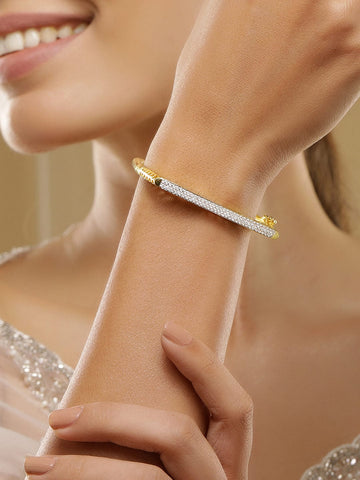 Rubans 22KT Gold-Plated Cubic Zirconia Studded Bangle-Style Bracelet Bracelet