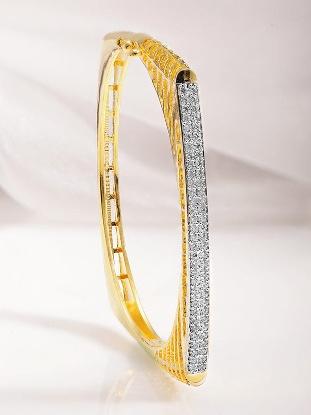 Rubans 22KT Gold-Plated Cubic Zirconia Studded Bangle-Style Bracelet Bracelet
