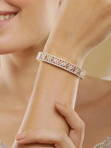 Rubans 22KT Gold-Plated Cubic Zirconia Studded Floral Bangle-Style Bracelet Bracelet