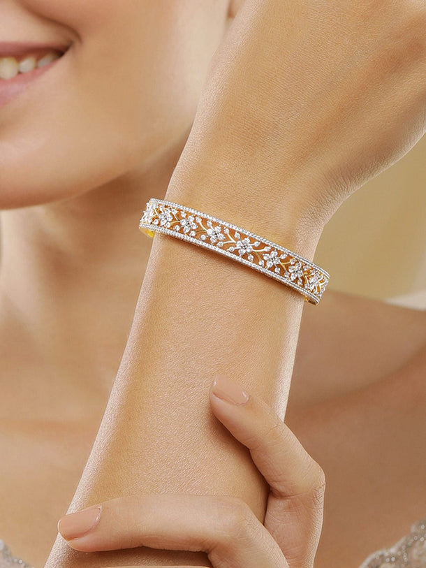 Rubans 22KT Gold-Plated Cubic Zirconia Studded Floral Bangle-Style Bracelet Bracelet