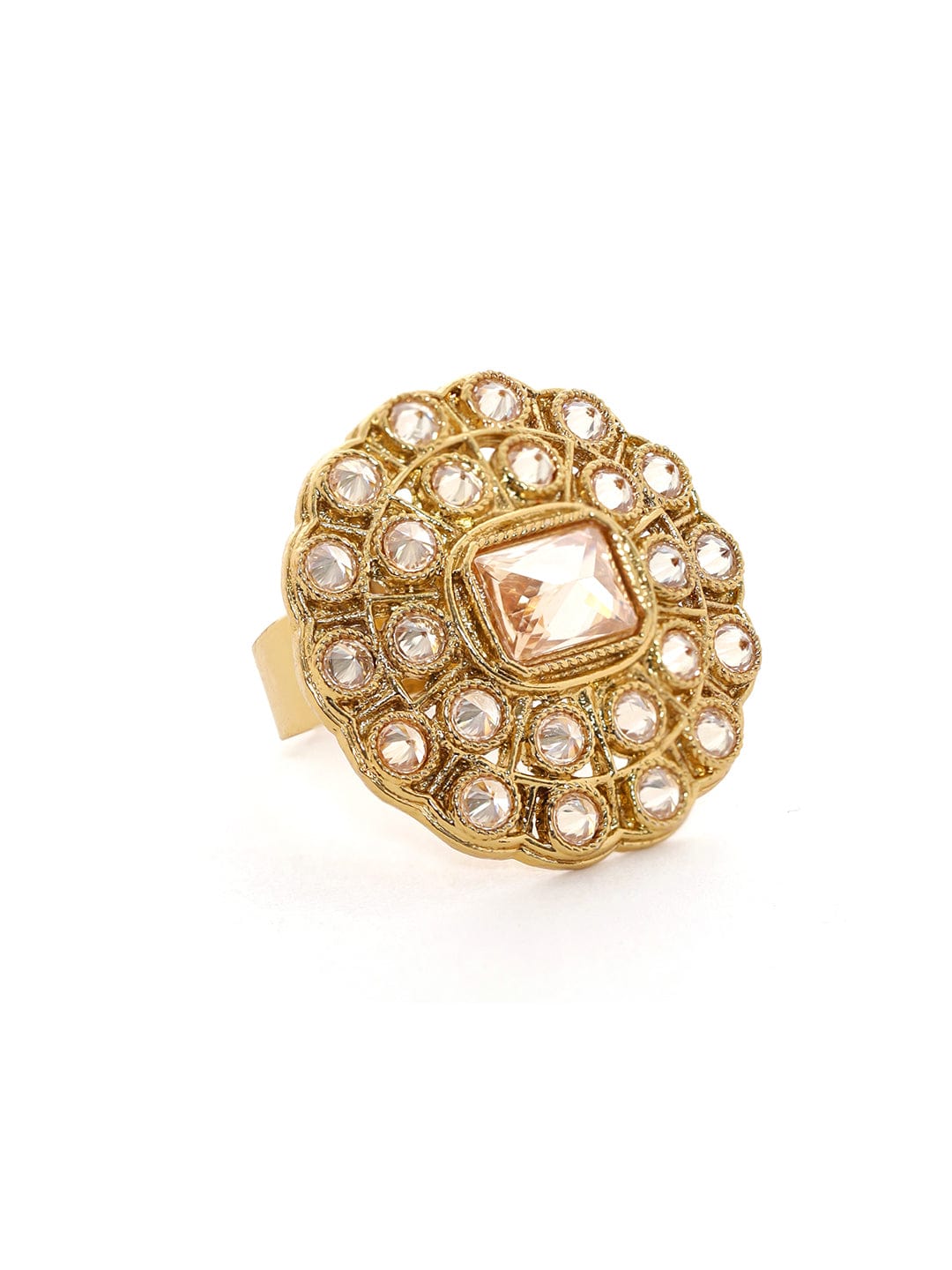 Rubans 22KT Gold-Plated Studded Finger Ring Rings