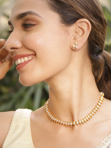 Rubans 22KT Gold Plated Stylish Pearl Studded Oval Link Design Choker Necklace Set Jewellery Set