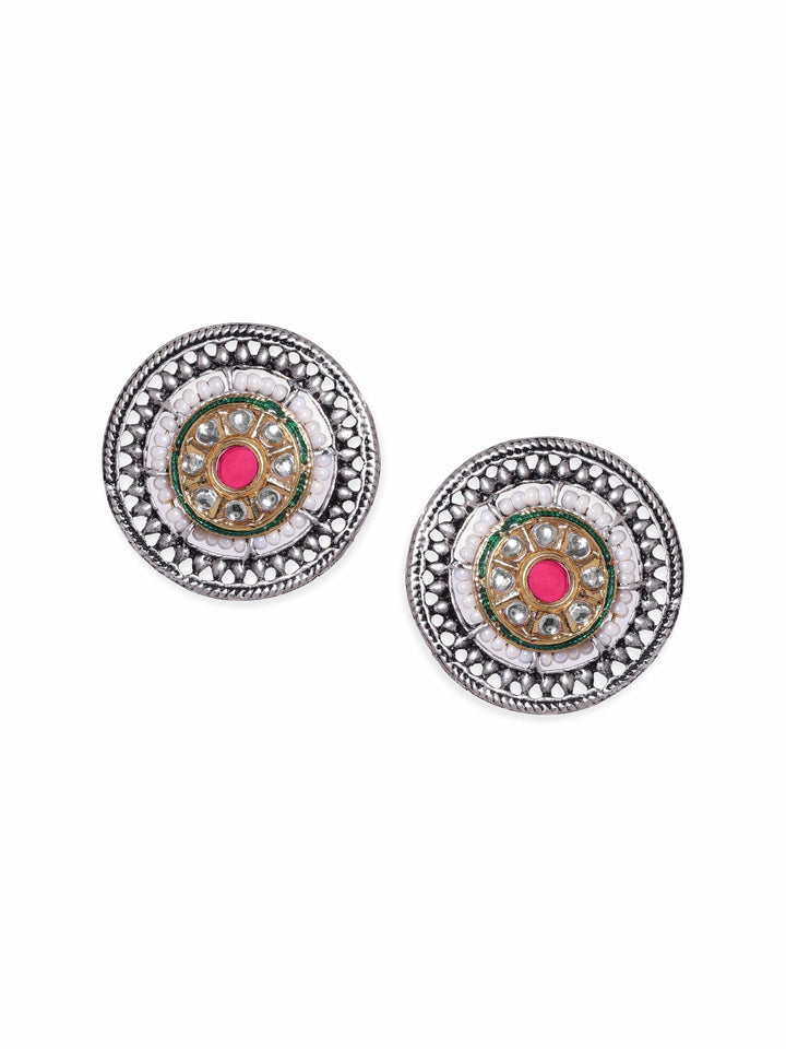 Rubans 22KT Silver-Plated Circular Oxidized Studs Earrings Stud Earrings