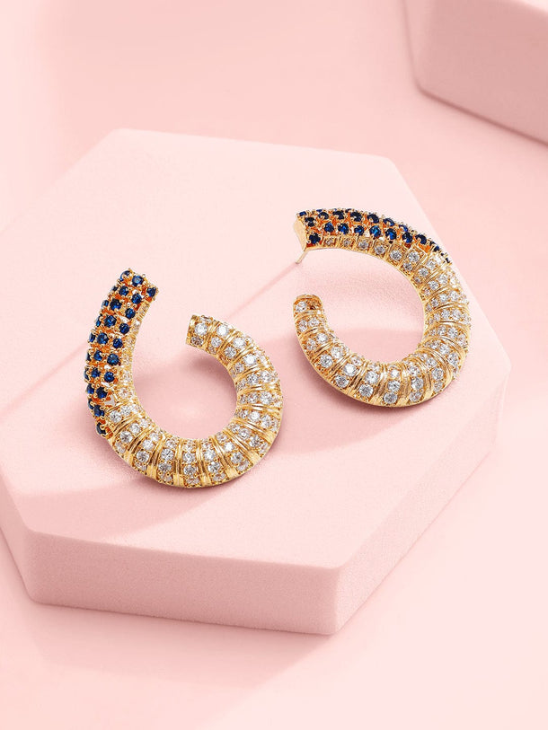 Rubans 24K Gold Plated AAA Cubic Zirconia Studded Statement Necklace Set with Midnight Blue Detail Jewellery Set