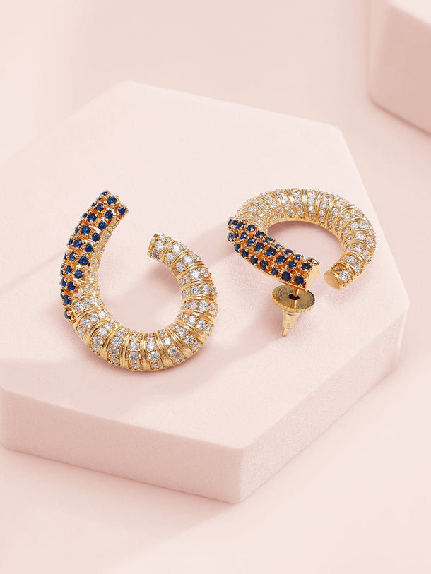 Rubans 24K Gold Plated AAA Cubic Zirconia Studded Statement Necklace Set with Midnight Blue Detail Jewellery Set