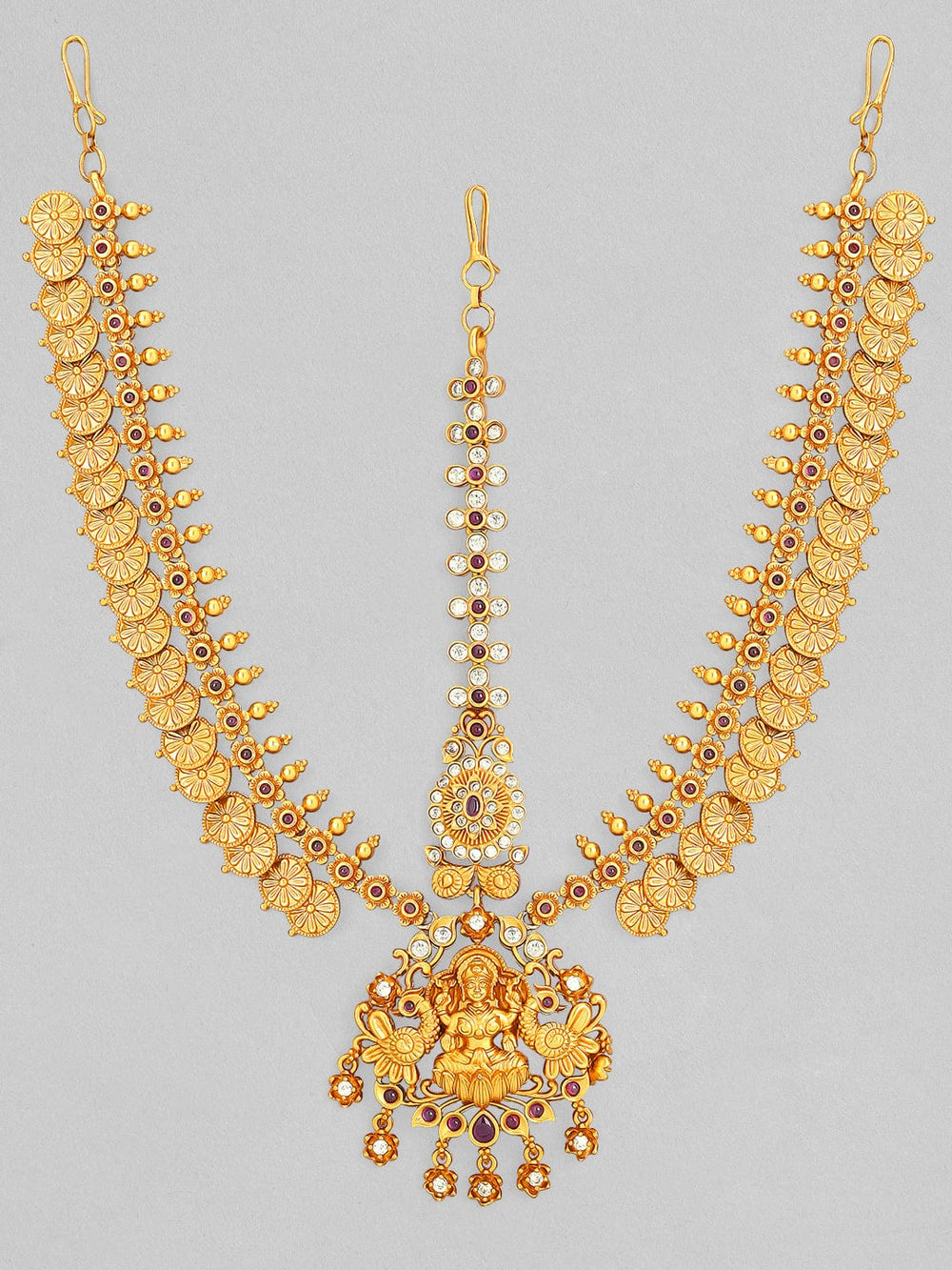 Rubans 24k Gold-Plated AD Studded Temple Maangtikka Damini Head Jewellery