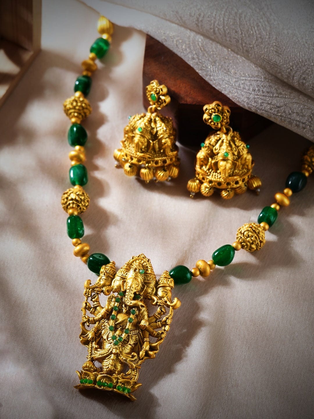 Rubans 24K Gold-Plated CZ-Studded Temple Motif Designed Jewellery Set Necklace Set