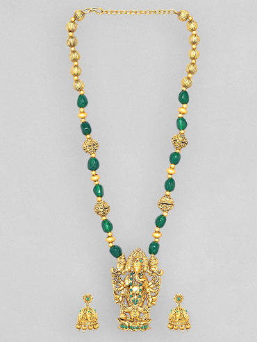 Rubans 24K Gold-Plated CZ-Studded Temple Motif Designed Jewellery Set Necklace Set