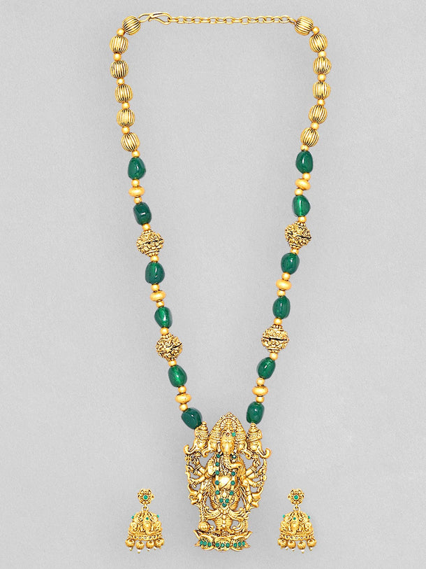 Rubans 24K Gold-Plated CZ-Studded Temple Motif Designed Jewellery Set Necklace Set