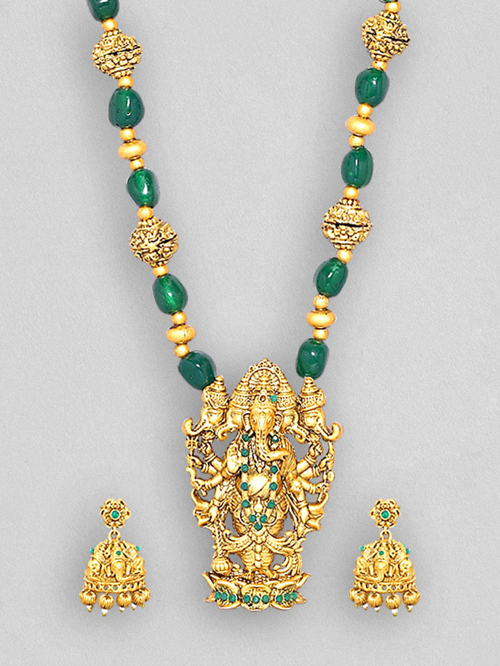 Rubans 24K Gold-Plated CZ-Studded Temple Motif Designed Jewellery Set Necklace Set