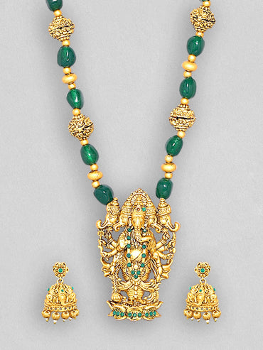 Rubans 24K Gold-Plated CZ-Studded Temple Motif Designed Jewellery Set Necklace Set