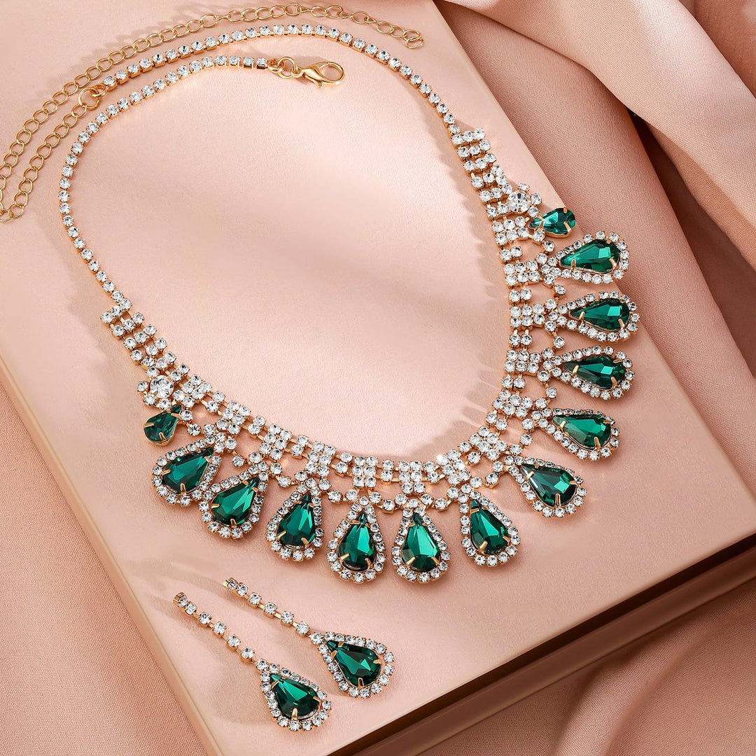 Rubans 24K Gold-Plated Emerald AD & Cubic Zirconia Studded Statement Necklace Set Necklace Set