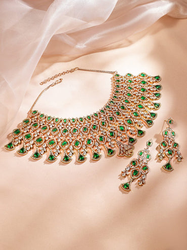 Rubans 24K Gold-Plated Emerald Green & AAA Cubic Zirconia Handcrafted Premium Jewelry Set RE14NS407698 Jewellery Set