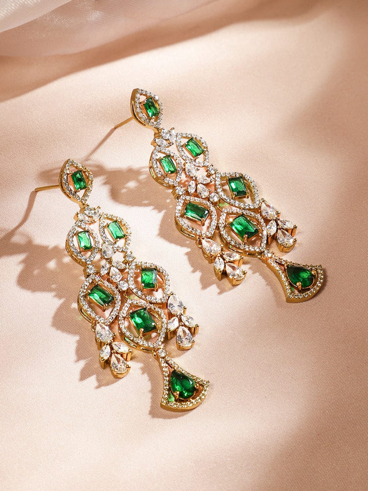 Rubans 24K Gold-Plated Emerald Green & AAA Cubic Zirconia Handcrafted Premium Jewelry Set RE14NS407698 Jewellery Set