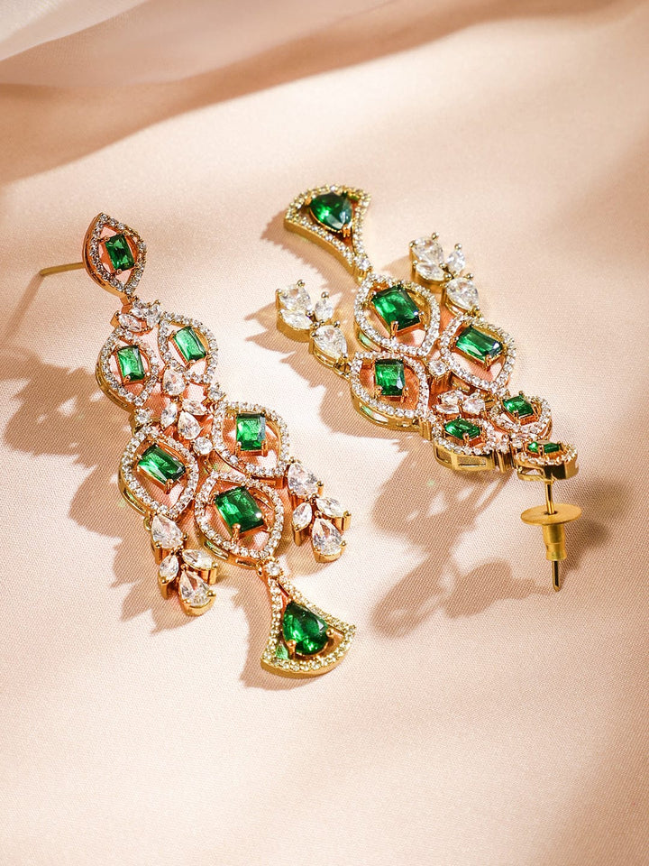 Rubans 24K Gold-Plated Emerald Green & AAA Cubic Zirconia Handcrafted Premium Jewelry Set RE14NS407698 Jewellery Set
