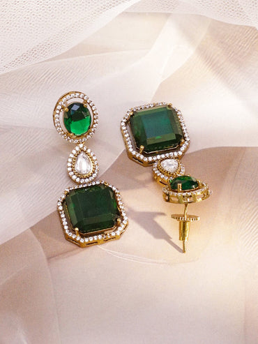 Rubans 24K Gold-Plated Emerald Green & AAA Cubic Zirconia Multi-Layer Bridal Necklace Set Jewellery Set