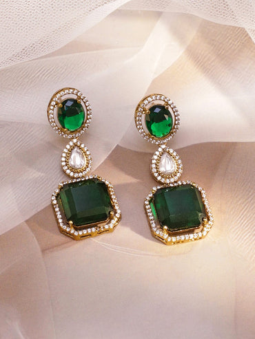 Rubans 24K Gold-Plated Emerald Green & AAA Cubic Zirconia Multi-Layer Bridal Necklace Set Jewellery Set