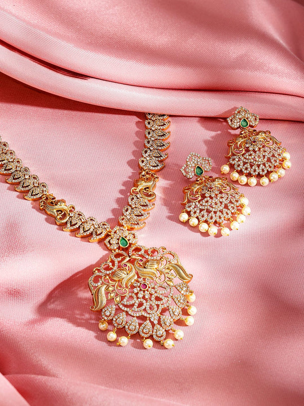 Rubans 24K Gold-Plated Emerald, Ruby & Cubic Zirconia Studded Pearl Drop Jewelry Set Jewellery Set