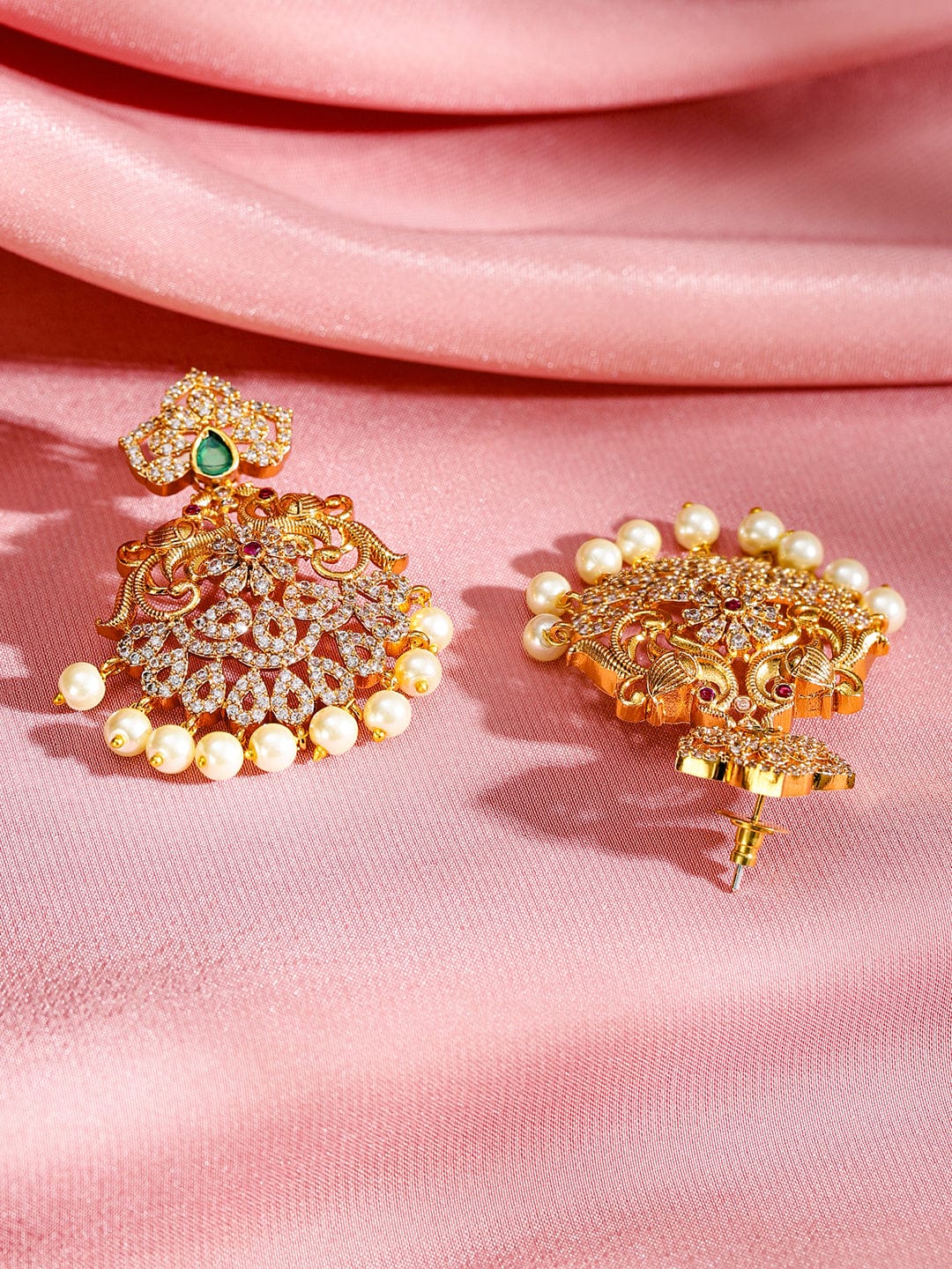 Rubans 24K Gold-Plated Emerald, Ruby & Cubic Zirconia Studded Pearl Drop Jewelry Set Jewellery Set