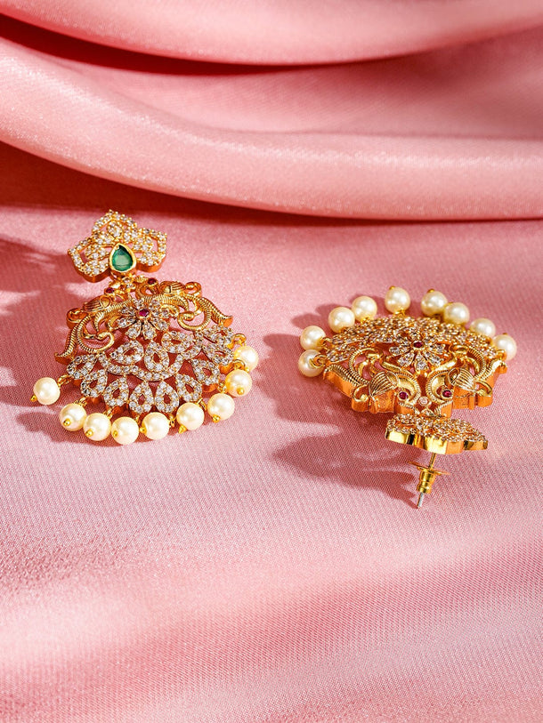 Rubans 24K Gold-Plated Emerald, Ruby & Cubic Zirconia Studded Pearl Drop Jewelry Set Jewellery Set