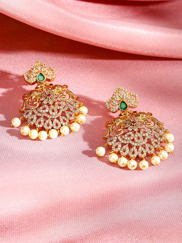 Rubans 24K Gold-Plated Emerald, Ruby & Cubic Zirconia Studded Pearl Drop Jewelry Set Jewellery Set