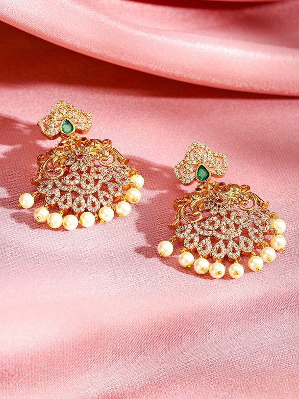 Rubans 24K Gold-Plated Emerald, Ruby & Cubic Zirconia Studded Pearl Drop Jewelry Set Jewellery Set