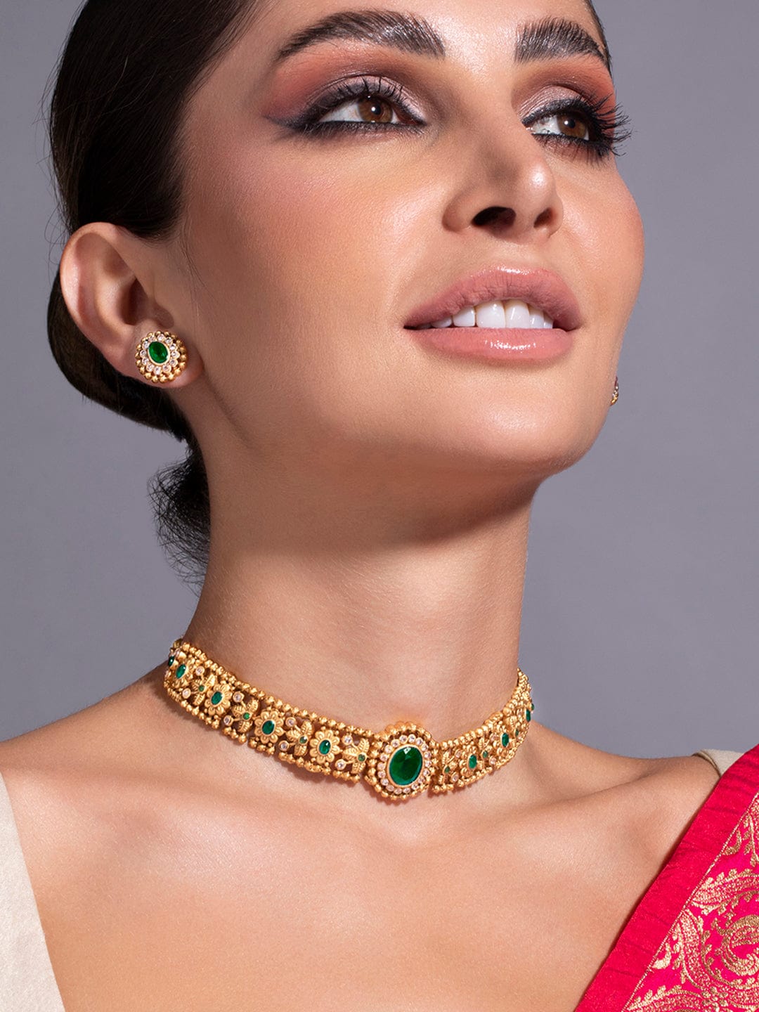 Rubans 24K Gold-Plated Emerald -Studded Jewellery Set Jewellery Set