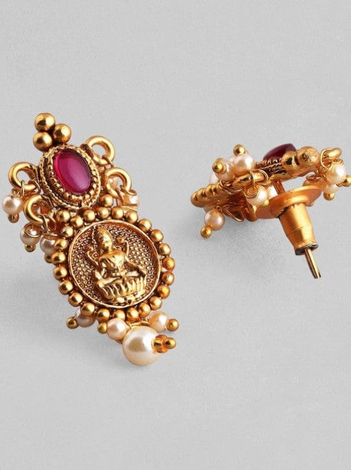 Rubans 24K Gold Plated Filigree Handcrafted Lakshmi Coin Temple Necklace Set Necklace Set