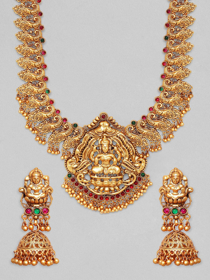 Rubans 24K Gold Plated Filigree Lakshmi Temple Necklace Set Necklace Set