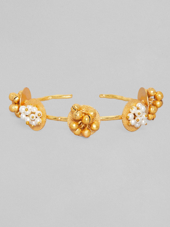 Rubans 24K Gold Plated Handcrafted  Bracelet With Circular Design, Pearls & Golden Beads Bangles & Bracelets