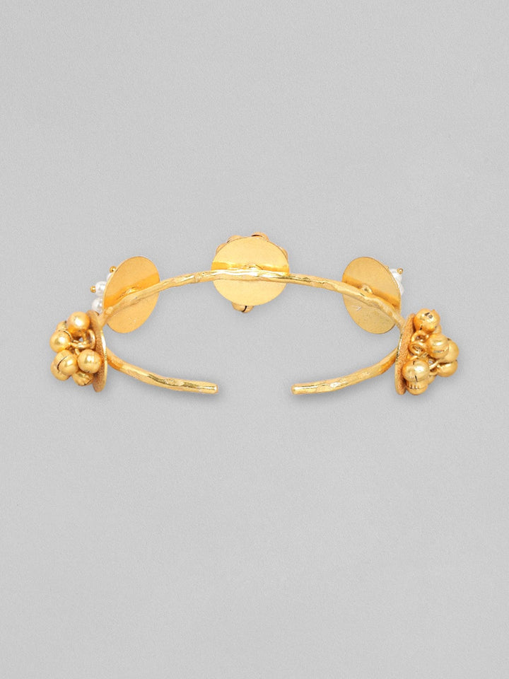 Rubans 24K Gold Plated Handcrafted  Bracelet With Circular Design, Pearls & Golden Beads Bangles & Bracelets