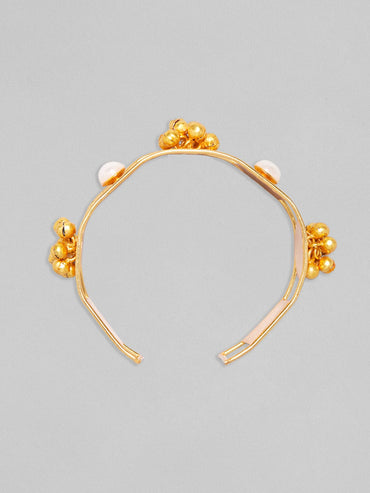 Rubans 24K Gold Plated Handcrafted Bracelet With Pearls And Golden Beads Bangles & Bracelets