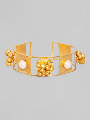 Rubans 24K Gold Plated Handcrafted Bracelet With Pearls And Golden Beads Bangles & Bracelets