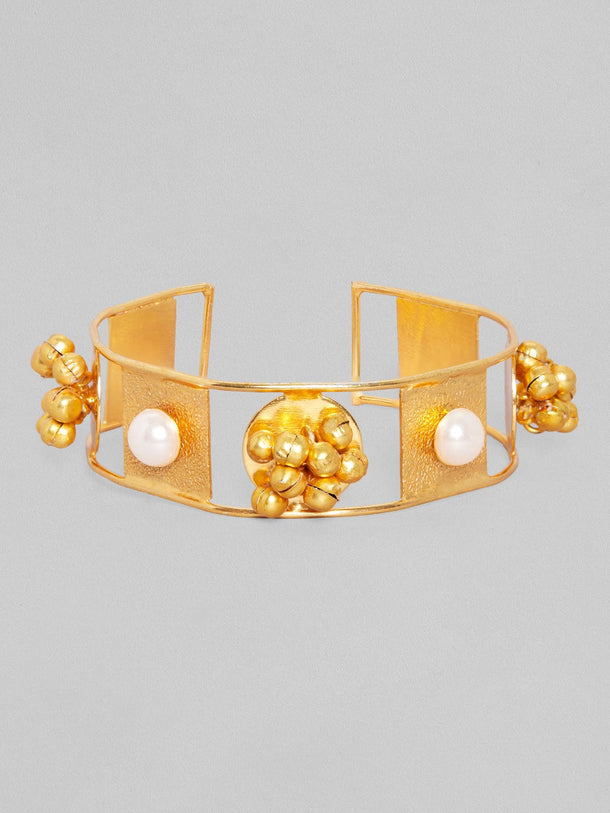 Rubans 24K Gold Plated Handcrafted Bracelet With Pearls And Golden Beads Bangles & Bracelets