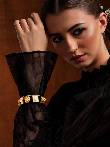 Rubans 24K Gold Plated Handcrafted Bracelet With Pearls And Golden Beads Bangles & Bracelets