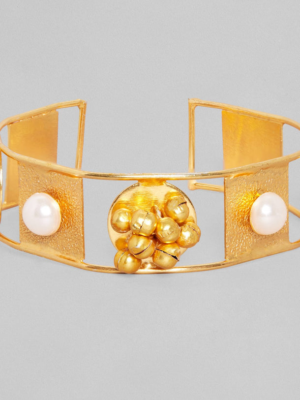 Rubans 24K Gold Plated Handcrafted Bracelet With Pearls And Golden Beads Bangles & Bracelets