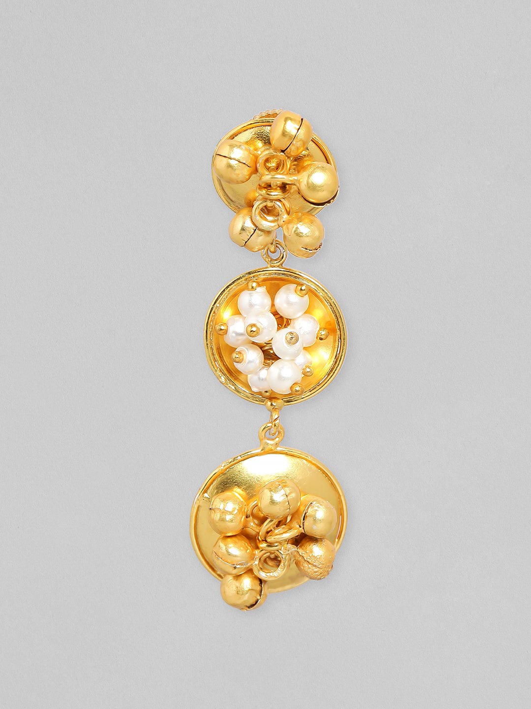 Rubans 24K Gold Plated Handcrafted Drop Earrings With Circular Design, Pearls And Beads Earrings