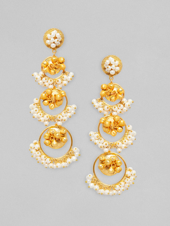 Rubans 24K Gold Plated Handcrafted Drop Earrings With Circular Design, Pearls And Beads Earrings