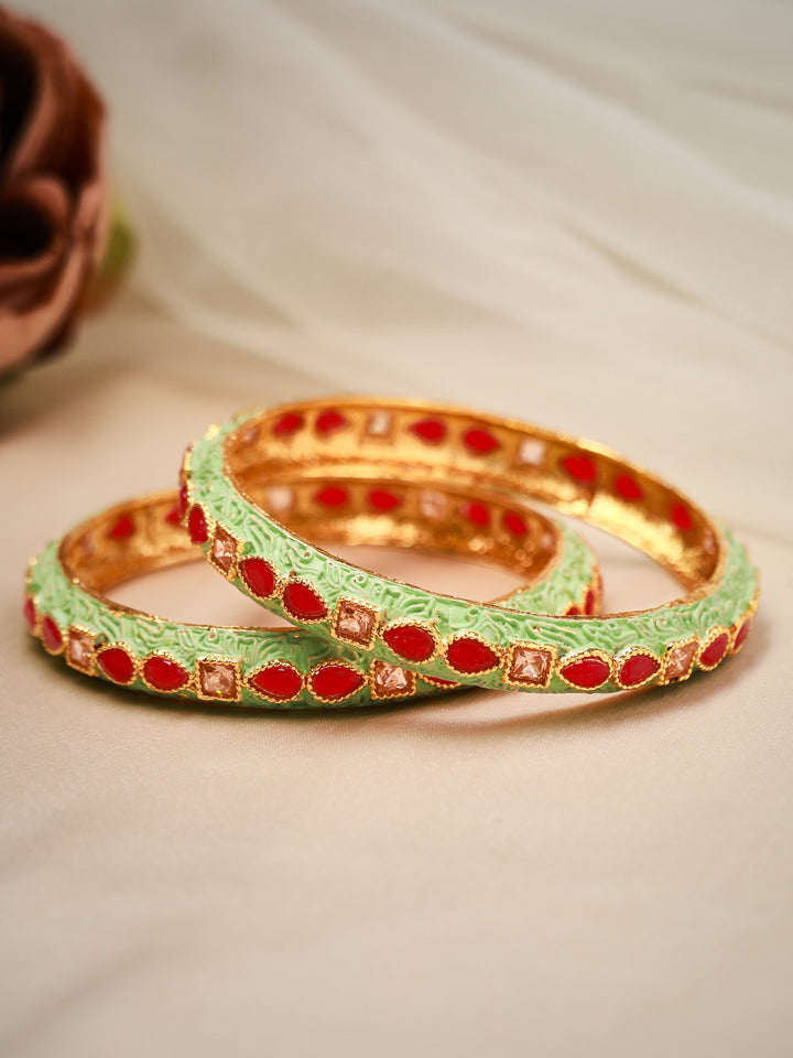 Rubans 24K Gold Plated Handcrafted Enamel Faux Ruby Set of 2 Bangle Set Bangles & Bracelets