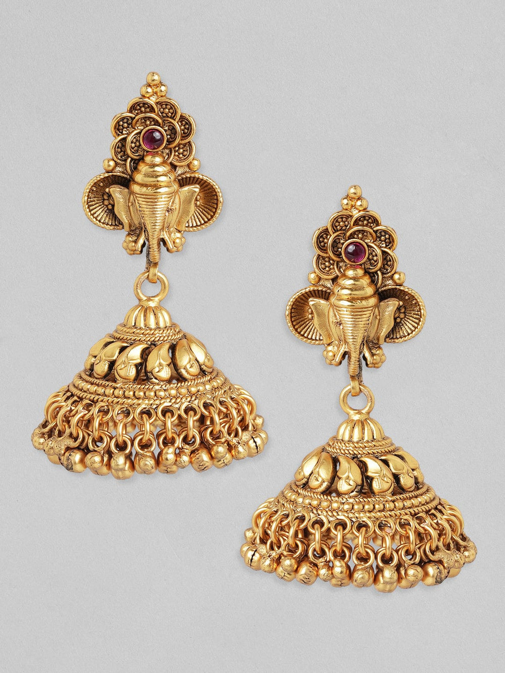 Rubans 24K Gold Plated Handcrafted Filigree Divine Ganesha Jhumka Earrings Earrings