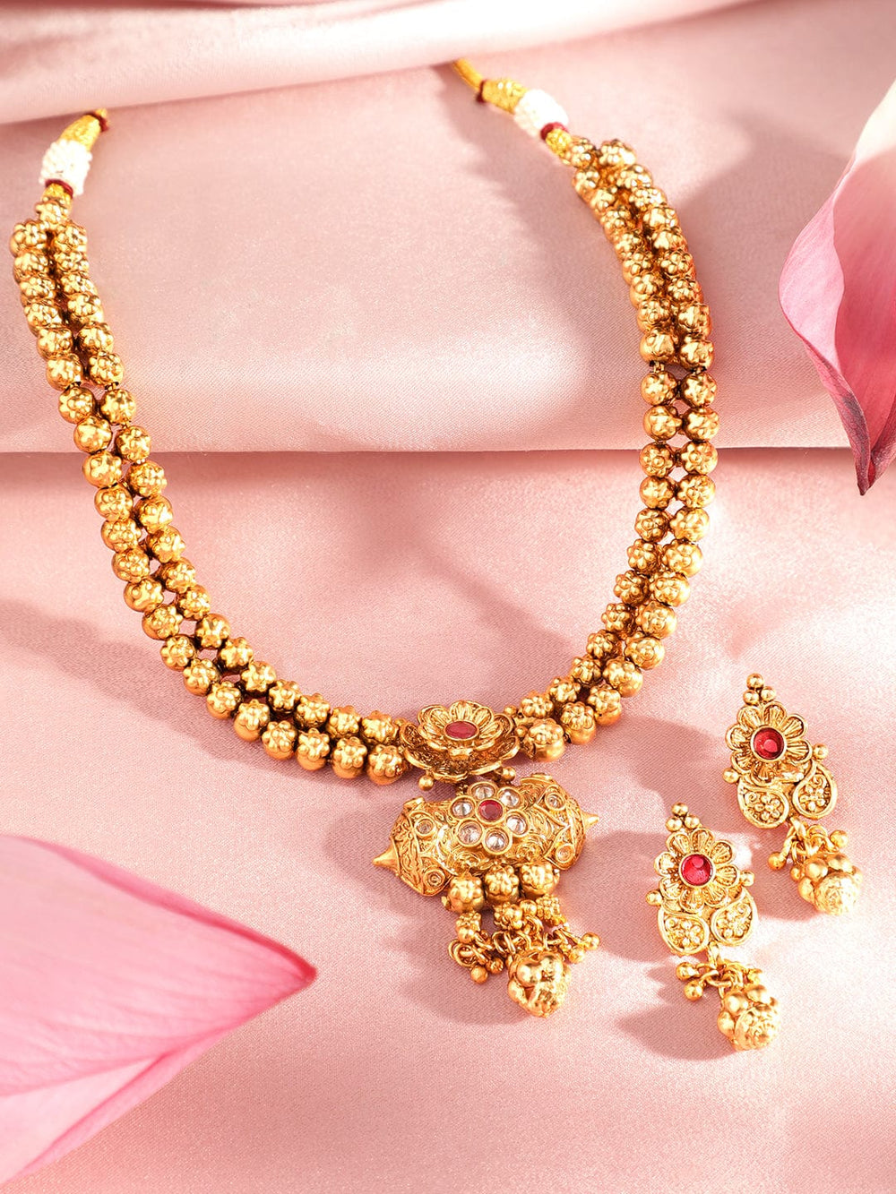 Rubans 24K Gold Plated Handcrafted Filigree Necklace Set Necklaces, Necklace Sets, Chains & Mangalsutra