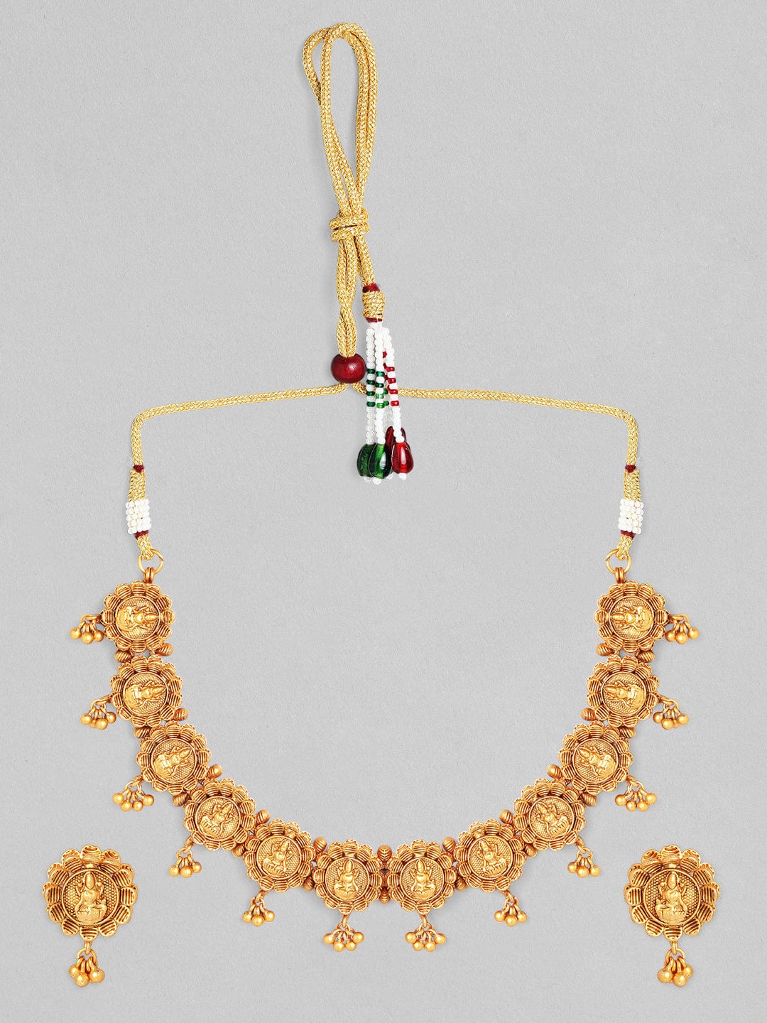 Rubans 24K Gold Plated Handcrafted Intricate Temple Necklace Set Necklace Set